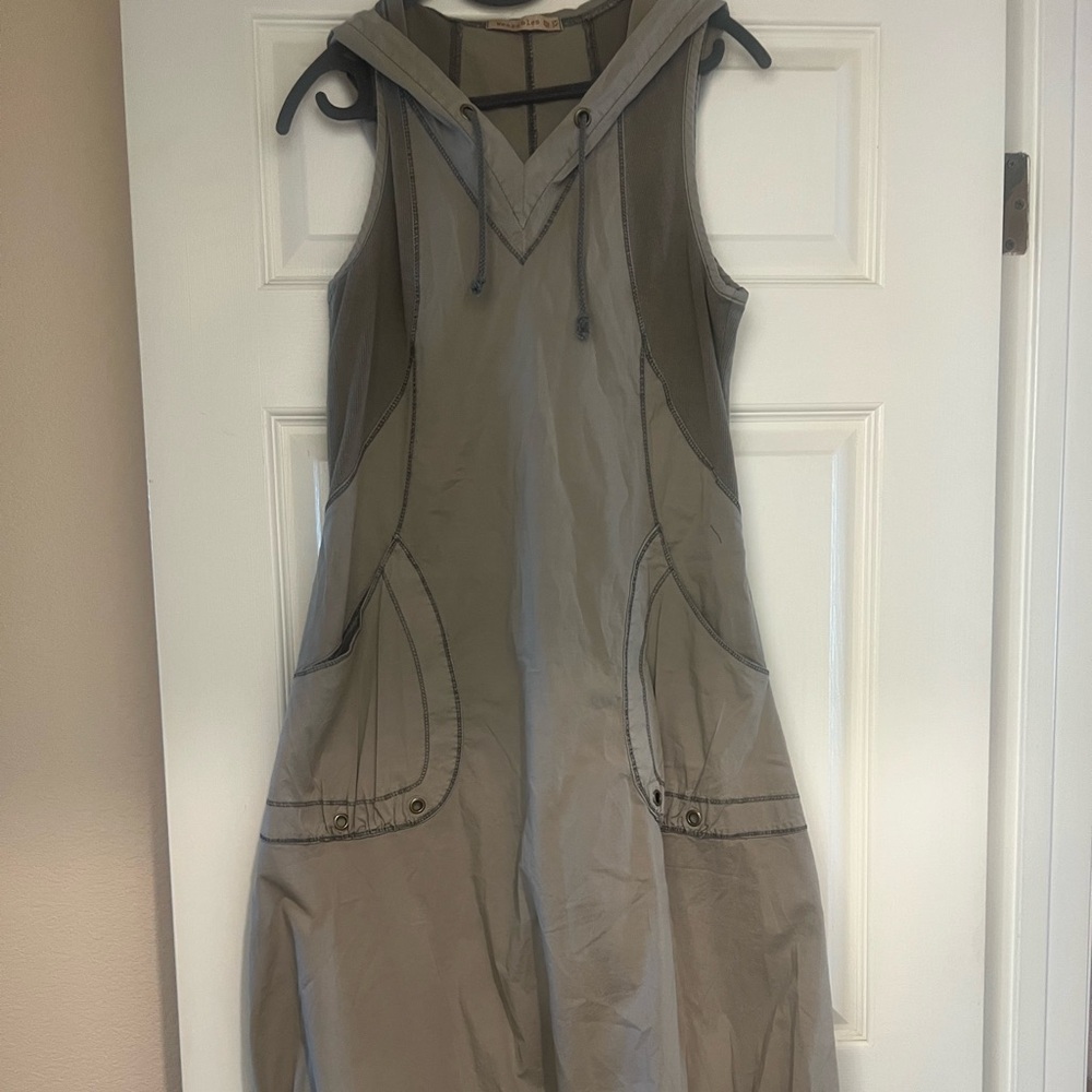XCVI Wearables Jour HOODED Sleeveless Tunic Midi Pockets Dress Sz XS